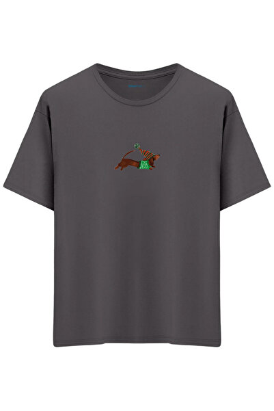 BetterThanCo Câine Teckel Moș Crăciun cu imprimeu guler rotund supradimension...