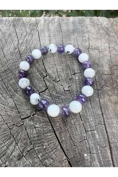Zodyak Doğal Taş 8 mm Amethyst Moonstone Men Women Natural Stone Bracelet