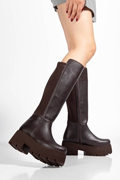 inyola Women's Black Skin Thick Soled Zippered Boots7023