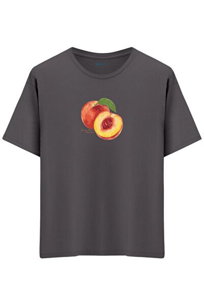 BetterThanCo Peach Printed Crew Neck Oversized T-Shirt