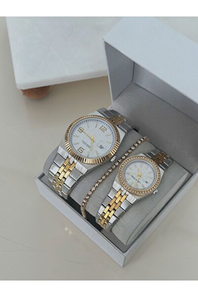 Spectrum Silver-Gold Steel Dial Couple Wristwatch