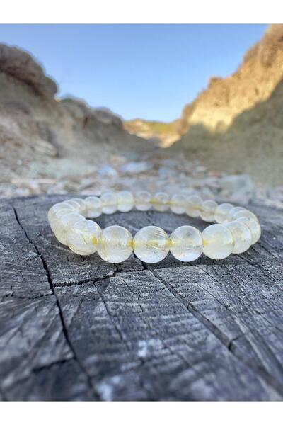 Zodyak Doğal Taş 8 ملم الذهب روتيلي حجر الكوارتز الرجال النساء سوار الحجر الط...