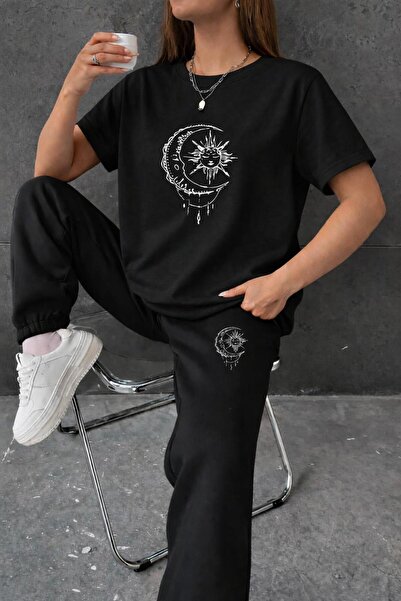 zeag Women's Sun and Moon Printed T-Shirt Track Suit Set