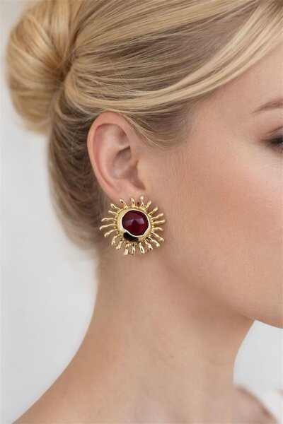 MatmazelLavinya Brown detailed sun gold earrings