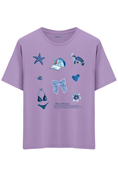 BetterThanCo Μπλουζάκι Blue Person με τύπωμα Crew Neck oversized