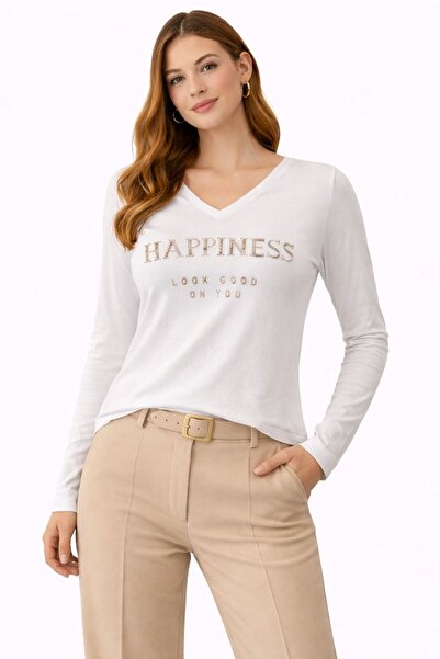WOMEN Women's white blouse with V-neckline