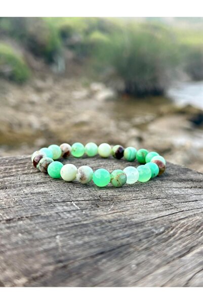 Zodyak Doğal Taş 8 mm Chrysoprase Stone Men's Women's Natural Stone Bracelet ...