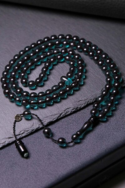 TESBİHKENTİ Medium Size Petrol Green 99 Fire Amber Prayer Beads