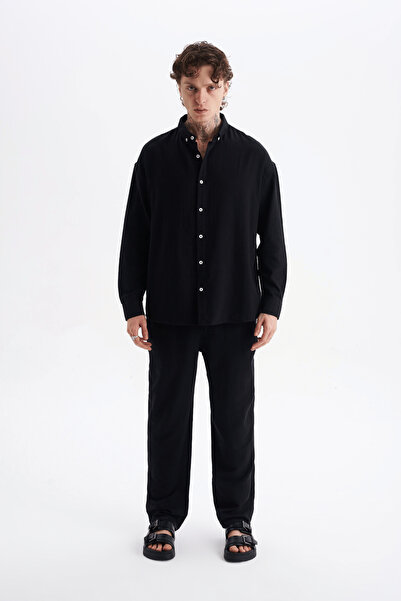 Danger Men's 100% Cotton Piece Linen Look Pants Shirt Suit Black