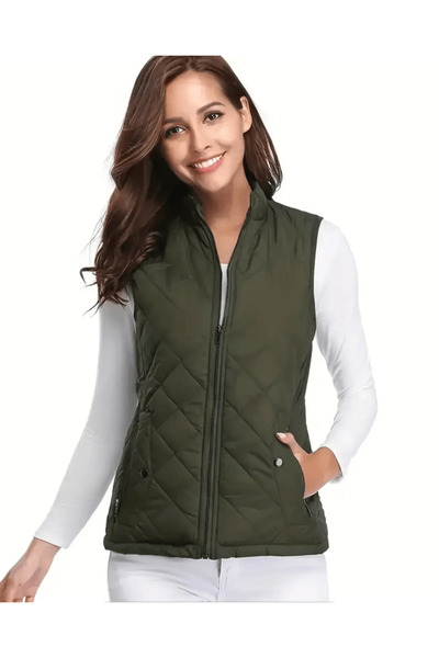 PEUR RIDER SHOP Peur Rider Quilted Khaki Green Color Pocketed Women's Vest