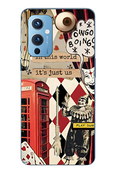 FLAMENKO حافظة هاتف شفافة متوافقة مع One Plus 9 Clown Collage منقوش
