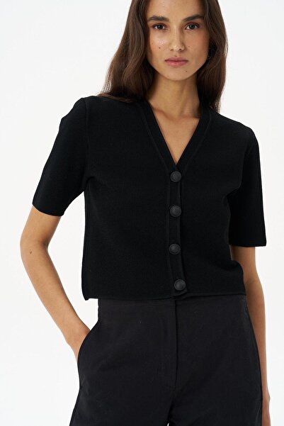 Beauty Omelette Siyah Petek Örgü Kısa Kol Triko Ceket