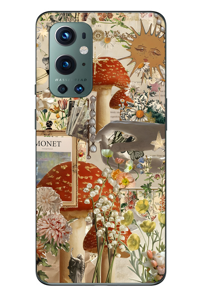 FLAMENKO حافظة هاتف شفافة متوافقة مع One Plus 9 Pro من نوع Mushroom Garden منقوش