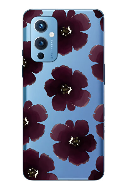 FLAMENKO حافظة هاتف شفافة متوافقة مع One Plus 9 باللون الأرجواني بنقشة زهور