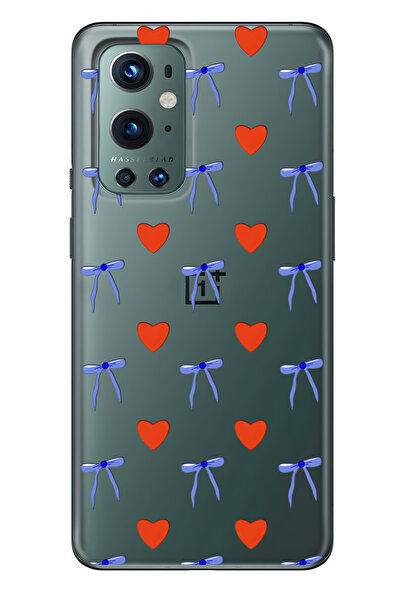 FLAMENKO حافظة هاتف شفافة متوافقة مع One Plus 9 Pro من Heart and Ribbon منقوش