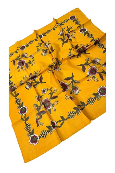 LORENDA Organik Pamuk Yazma Eşarp Kenarı Dikişli Çiçek 2 Desenli 90x90 cm