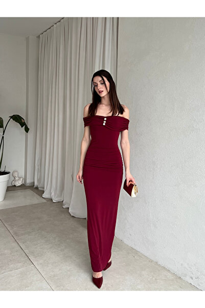 For Angels Madonna Collar Waist Length Ruched Long Dress