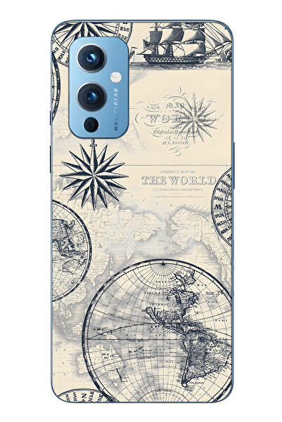 FLAMENKO حافظة هاتف شفافة متوافقة مع One Plus 9 تحتوي على خريطة العالم وبوصلة...