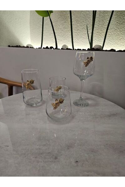 MİMSEGÜN DEKOR GOLD ÜZÜM FİGÜRLÜ SU BARDAĞI TEKLİ