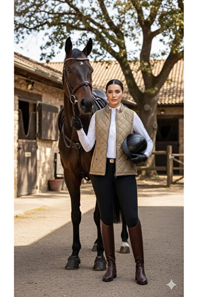 PEUR RIDER SHOP Peur Rider Quilted Khaki Green Color Pocketed Women's Vest