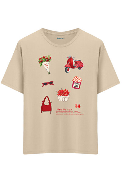 BetterThanCo Persoană Roșie cu imprimeu guler rotund supradimensionat tricou