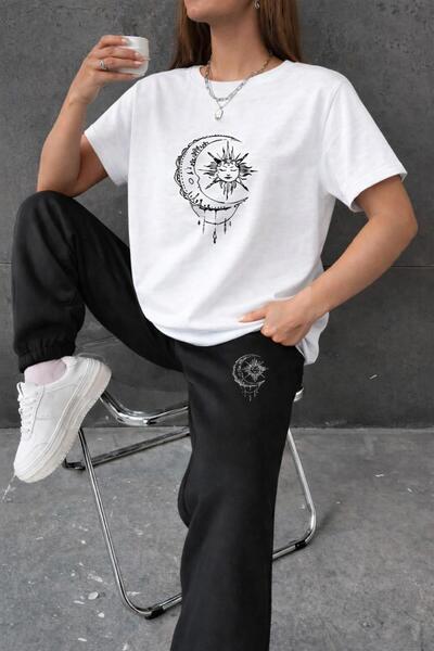 zeag Women's Sun and Moon Printed T-Shirt Track Suit Set