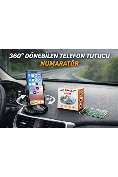 genel tr 360 Dönebilen Numaratörlü Araç İçi Premium Telefon Tutucu Yapışkanlı...