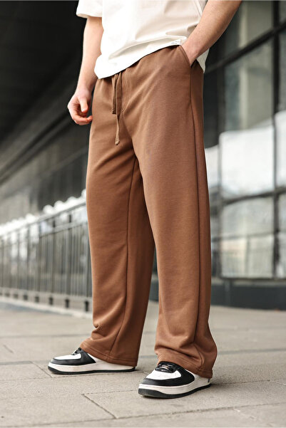 Madmext Brown Relaxed Fit Wide-Leg Men's Sweatpants E6589