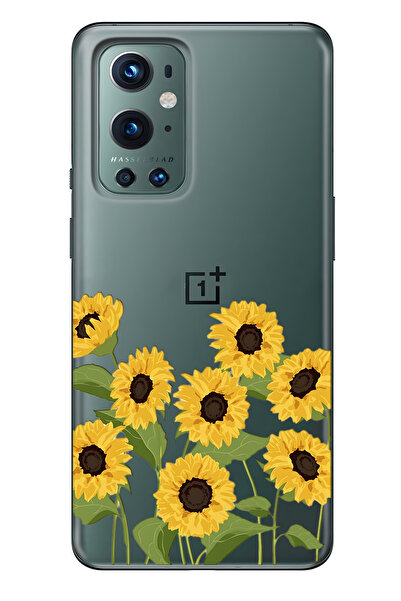 FLAMENKO حافظة هاتف شفافة متوافقة مع One Plus 9 Pro من Sunflowers منقوش
