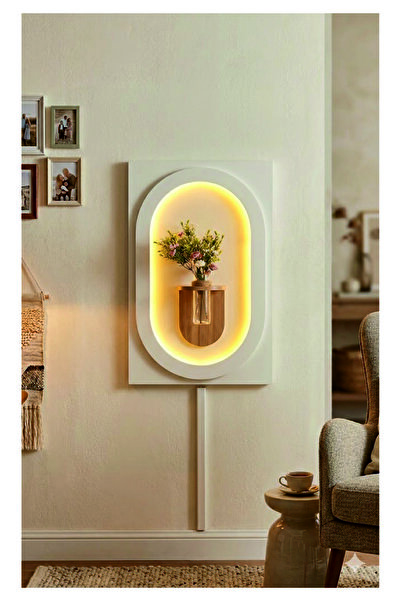 dedeler dekor AHŞAP PİLLİ LEDLİ MODERN TARZ SALON DUVAR RAFI MODERN ÇİÇEKLİK ...