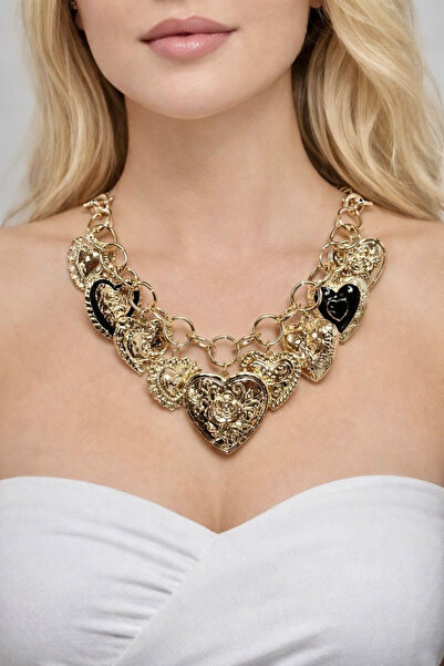 MatmazelLavinya Heart charm black enamel gold necklace