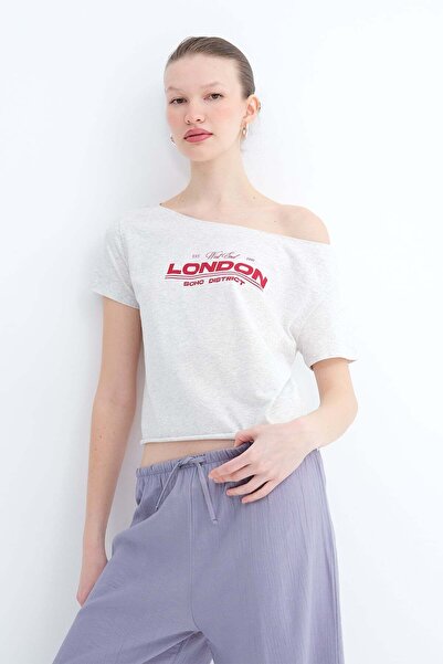 Addax Printed Kayık Yaka T-Shirt P1866