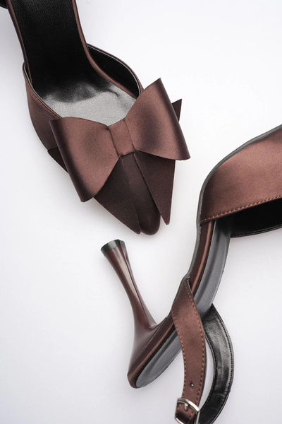 Generic Brand Women's Bitter Brown Bowknot Satin Slingback Heeled Shoes Tr40Ms01C