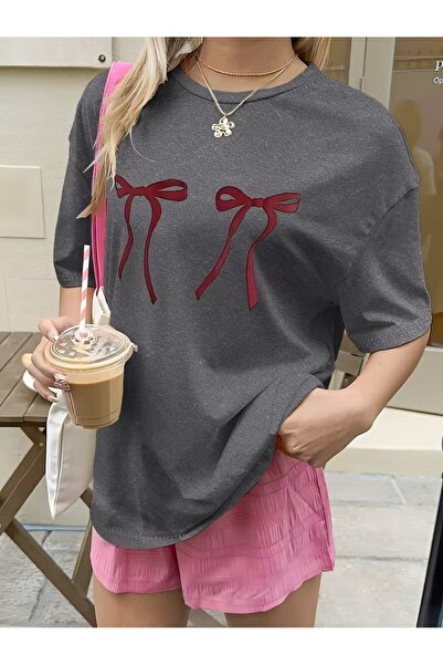 WOODROFFE Tricou de damă cu fundă burgundă cu imprimeu supradimensionat largi