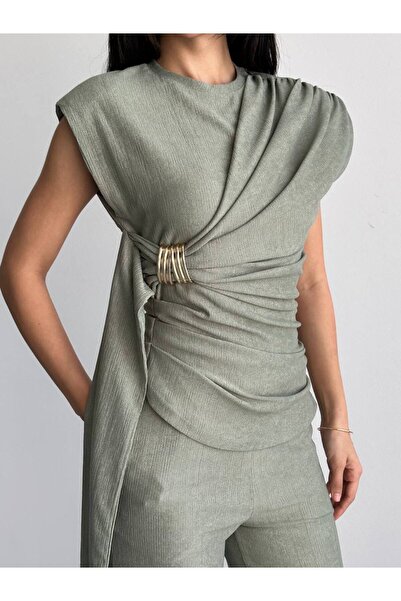 Butik Beyza Gold Buckled Asymmetrical Women's Set