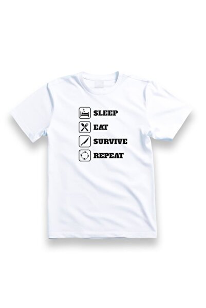 OEM Men's Cotton T-Shirt with Message: 'Eat sleep survive repeat'