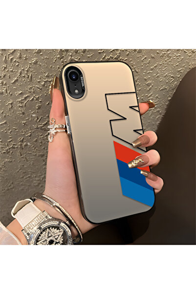 Hontinga iPhone XR Uyumlu Silikon Kenar Sert Arka Anti Düşme Kılıfı BMW Desenli