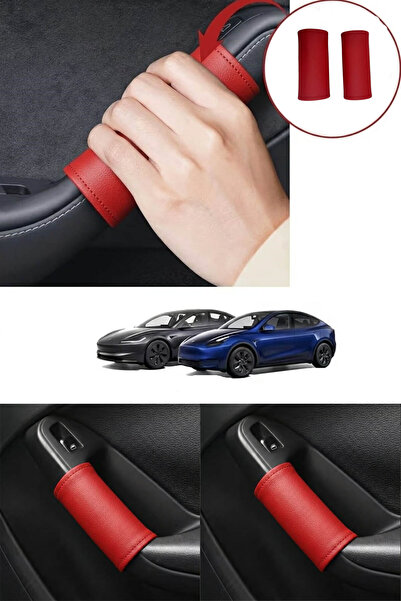 KYLE XM غطاء مقبض باب السيارة باللون الأحمر - جلد صناعي واقي لمقبض السيارة ال...