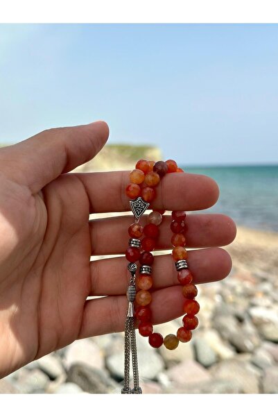 Zodyak Doğal Taş 33 Pieces of Carnelian Agate 8 mm Faceted Cut Prayery Beads