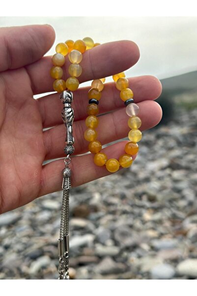 Zodyak Doğal Taş 33 Pieces Globe Cut Yellow Agate Stone Rosary