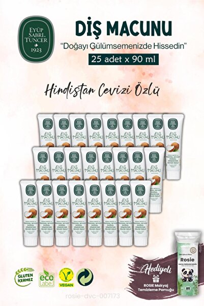 Eyüp Sabri Tuncer 25 Pcs Toothpaste 90 Ml, with Coconut Extract and Rosie