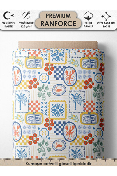 FabricsTown %100 Pamuk Ranforce Kumaş 100x240 cm 120 g/m² Dijital Baskı Premi...