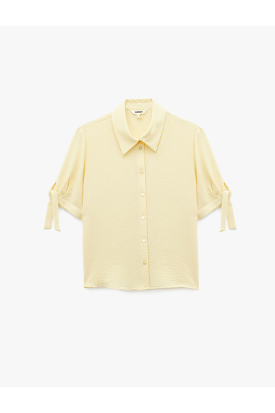 Koton Aerobin Kumaş Bağlama Detaylı Kısa Balon Kollu Saten Gömlek