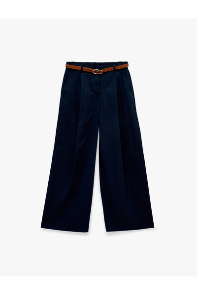 Koton Cotton Pcs High Waist Wide Leg Pants, Belt Pcs High Waist Wide Leg Pants