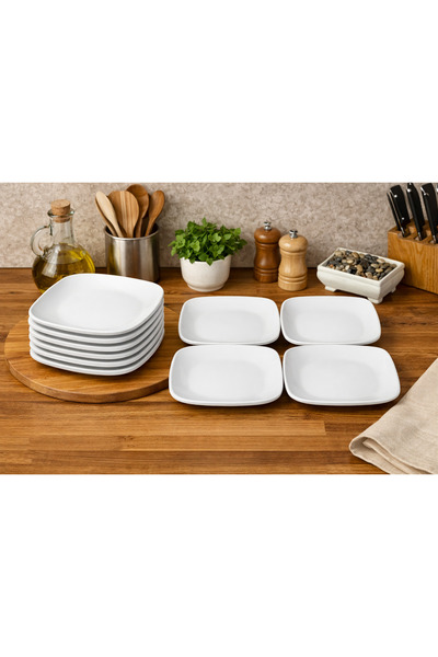 BİODATA 20 cm Kare Servis Tabağı Melamin Tatlı Sunum Tabağı 6 Adet Kahvaltı M...