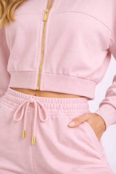 SHIRIN WEAR Kadın Fermuarlı Eşofman Takımı Gold detaylı rahat kalıp