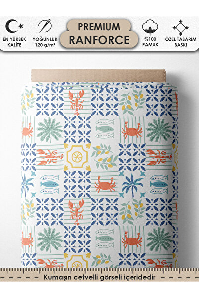FabricsTown %100 Pamuk Ranforce Kumaş 100x240 cm 120 g/m² Dijital Baskı Premi...