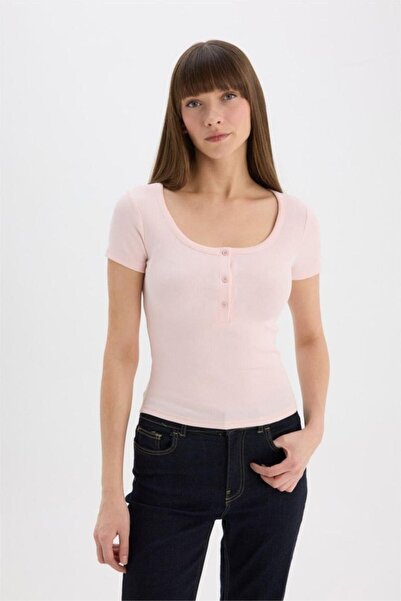 DeFacto slim fit Dar croială Gât rotund basic Uni material reiat tricotaj cu ...