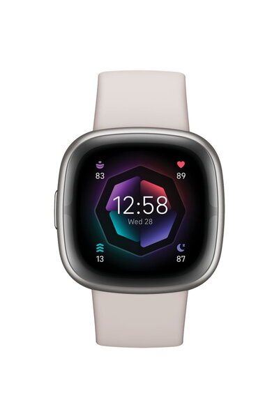 Fitbit Sense 2 Lunar White / Platinum 1,58 inch Aluminiu