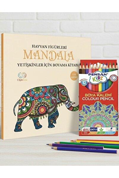 Çılgın Zeka Coloring book for adults with 12 color crayons and animal figures...